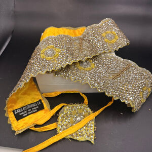 Women's Baba Clothing La Yellow & Silver Beaded Belt One Size